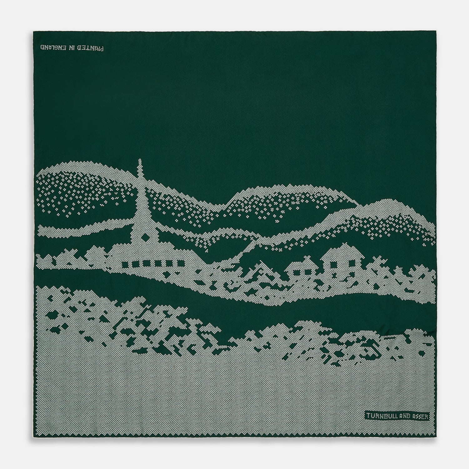 Image 1 of product Green Snowscape Motif Silk Extra Large Scarf