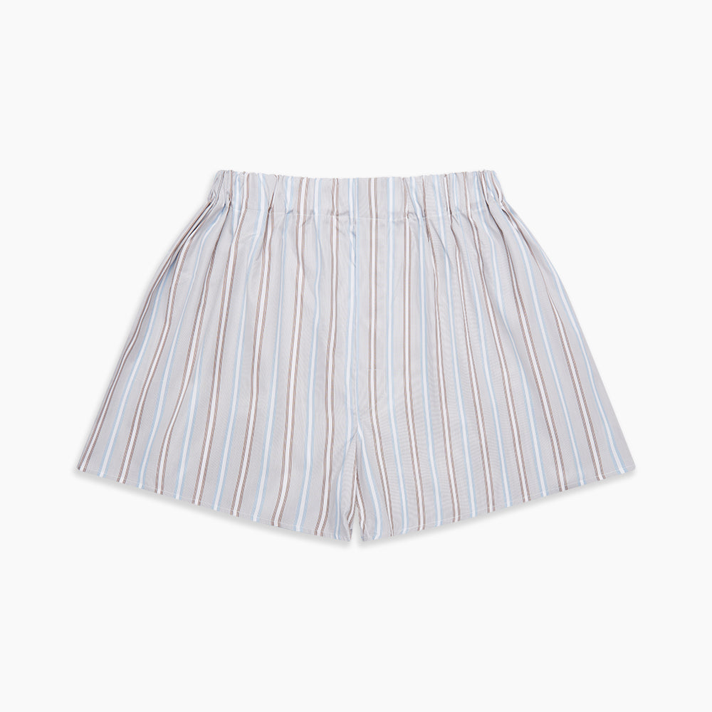 Beige And Light Blue Multi Stripe Cotton Godfrey Boxer Shorts