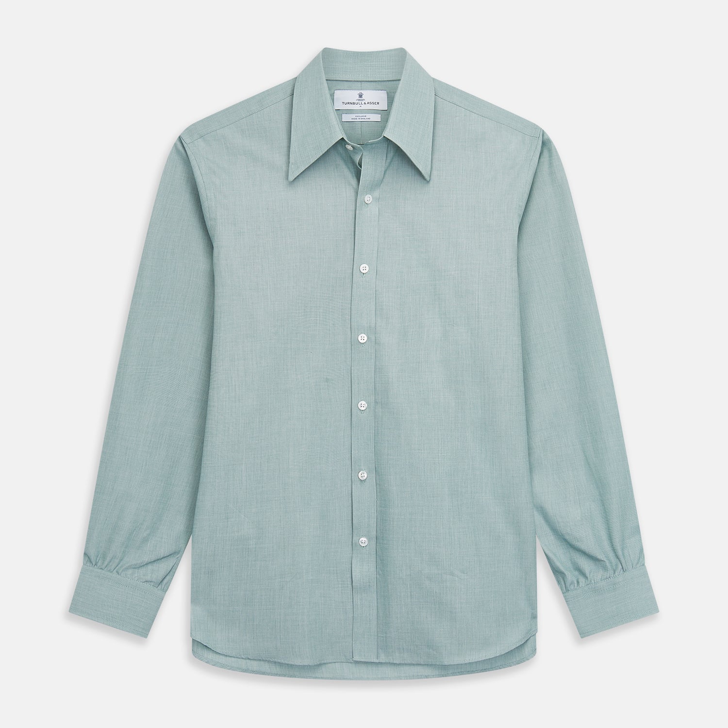 Green Weekend Fit Shirt with Long Point Collar and Single Button Cuffs