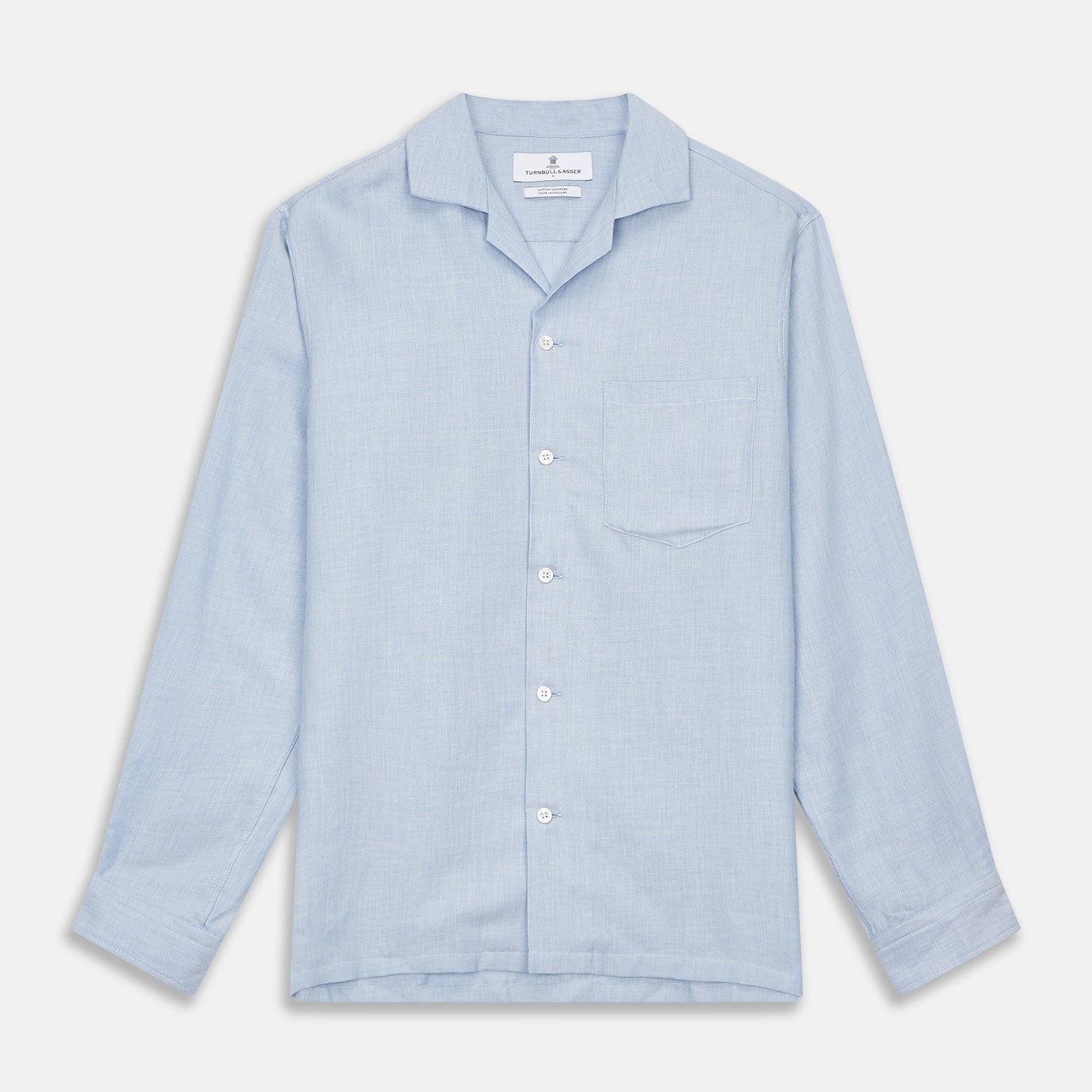Image 1 of product Holiday Fit Blue Cotton and Cashmere Blend Shirt with 1-Button Cuffs