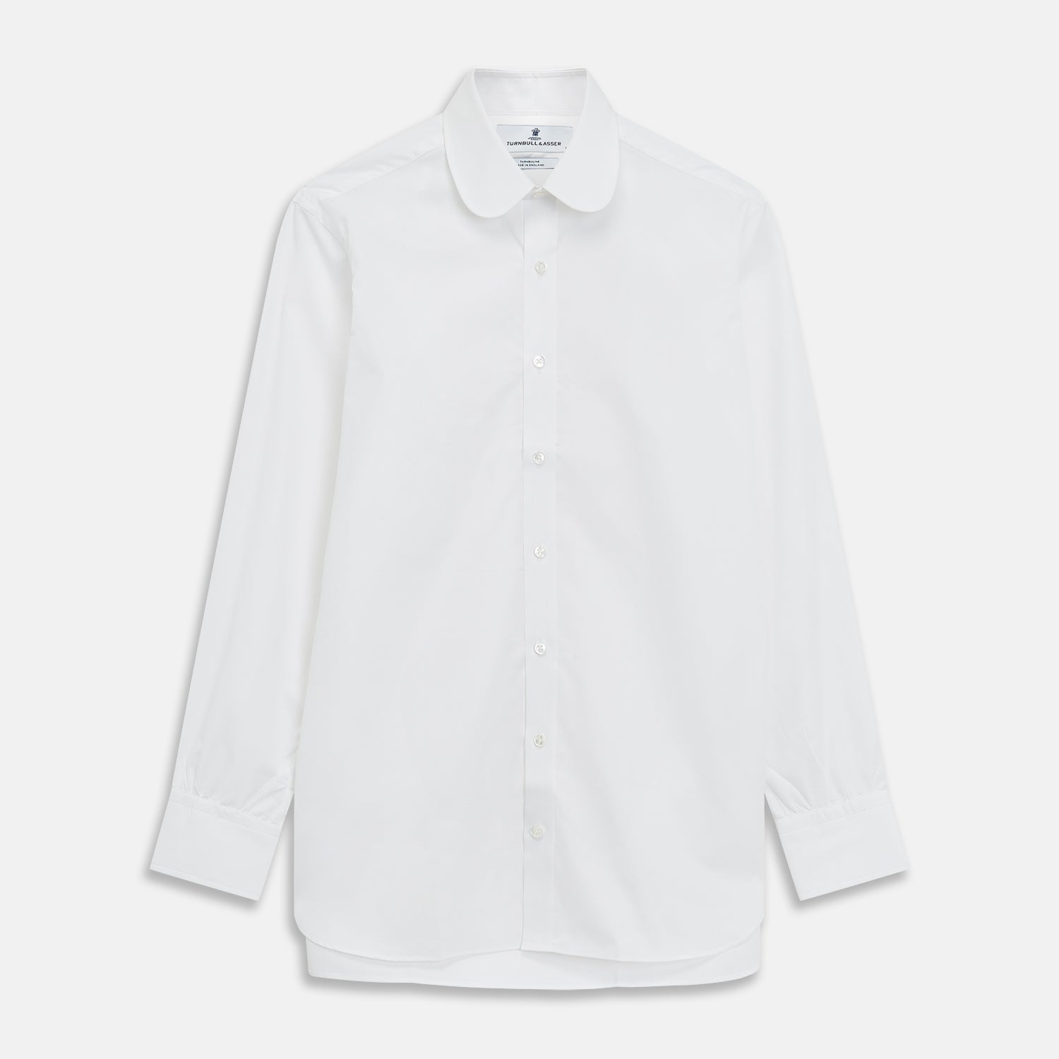 Image 1 of product Plain White Regular Fit Cotton Shirt with Round Collar and 3-Button Cuffs
