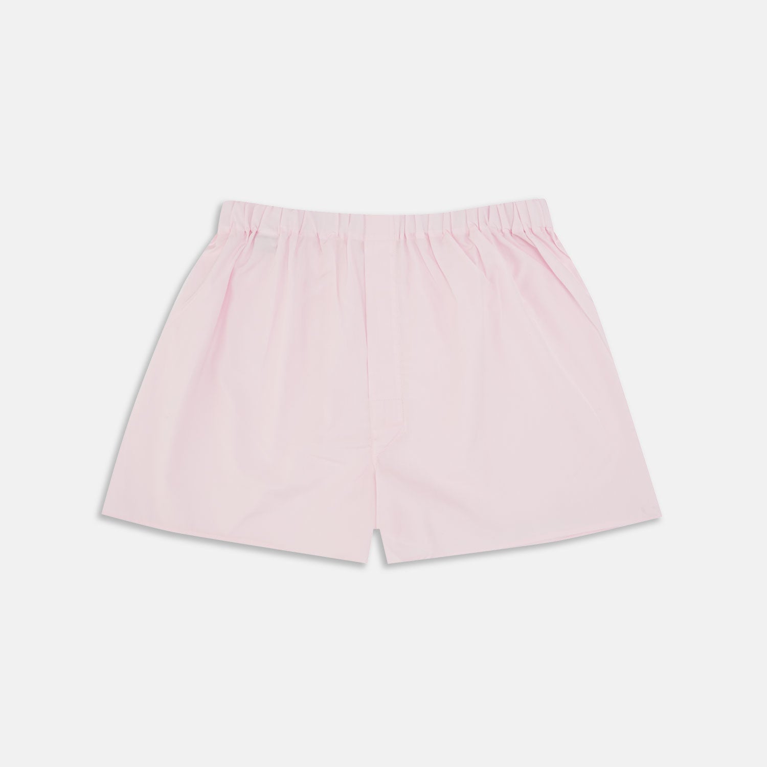 Image 1 of product Turnbull & Asser's Plain Pink Cotton Boxer Shorts feature an elastic waistband and are shown flat on a white background—ideal for those seeking classic men's underwear and everyday comfort.