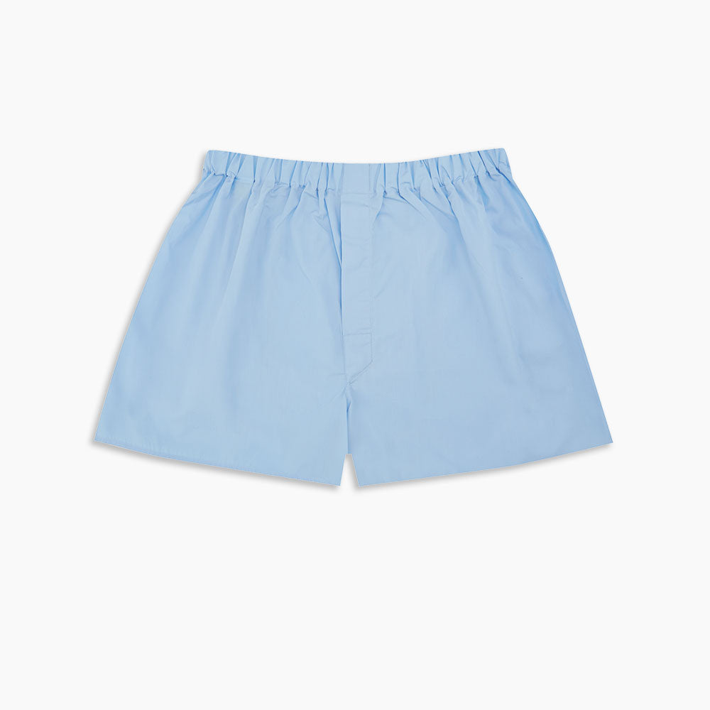 Image 2 of product Turnbull & Asser Plain Light Blue Cotton Boxer Shorts for men, featuring an elasticated waistband, displayed flat on a plain white background.