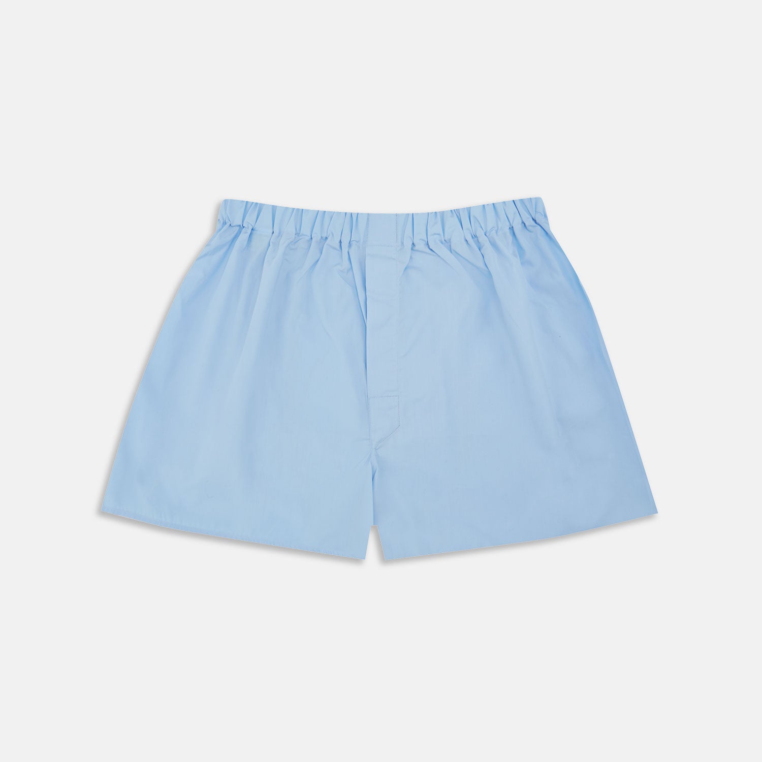 Image 1 of product Turnbull & Asser Plain Light Blue Cotton Boxer Shorts for men, featuring an elasticated waistband, displayed flat on a plain white background.