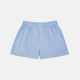 Turnbull & Asser's Plain Blue Cotton Boxer Shorts, shown flat against a white background, feature an elastic waistband—a stylish choice in men's underwear.