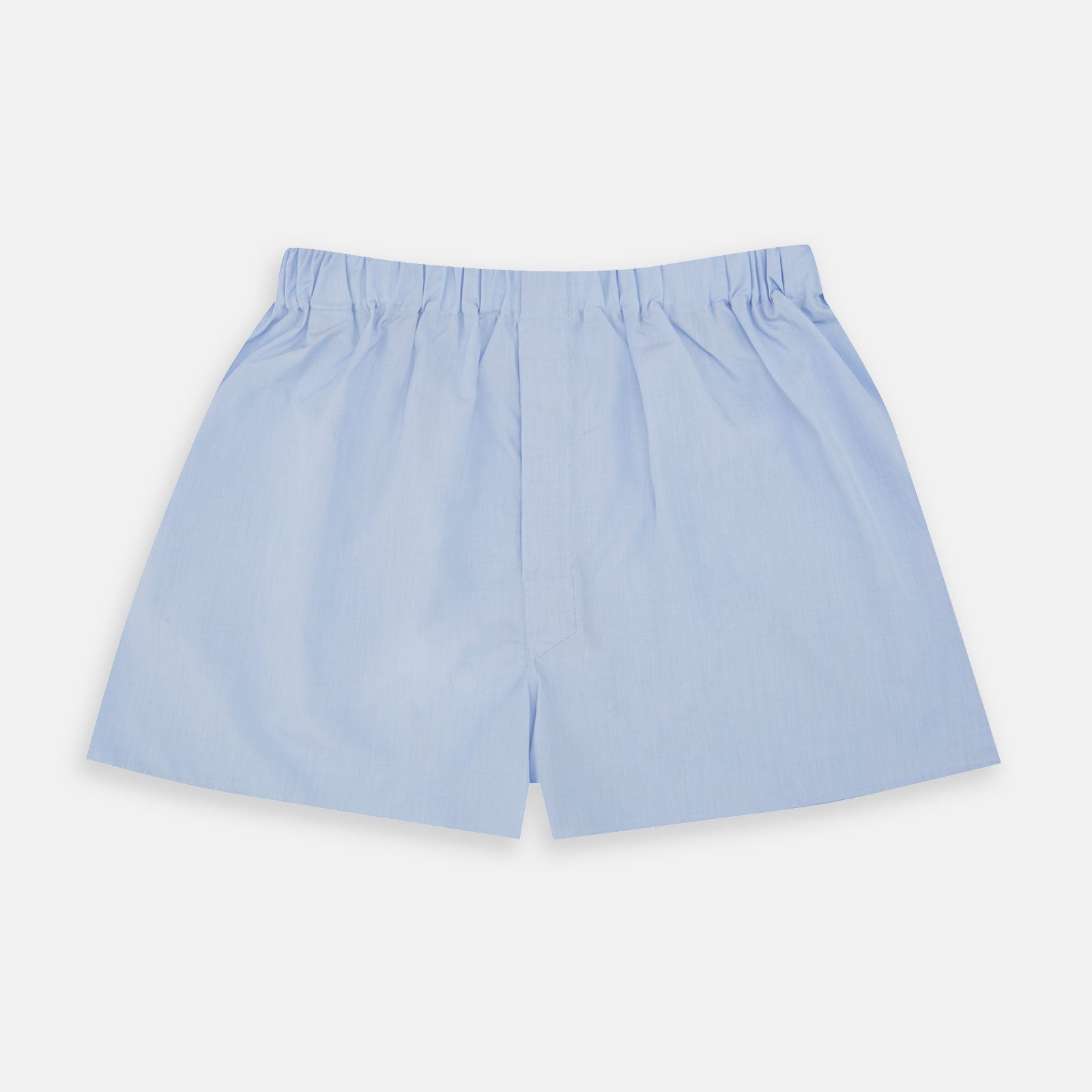 Image 1 of product Turnbull & Asser Light Blue End-On-End Cotton Boxer Shorts for men with an elasticated waistband, shown flat on a plain white background.