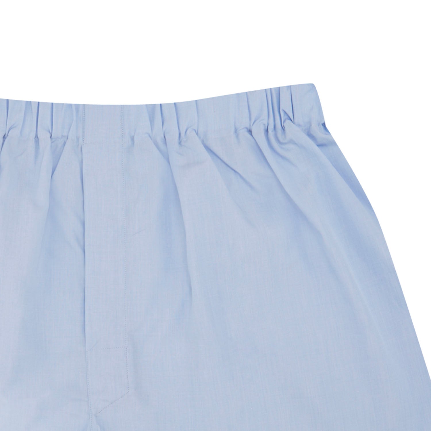 Image 2 of product Turnbull & Asser Light Blue End-On-End Cotton Boxer Shorts for men with an elasticated waistband, shown flat on a plain white background.