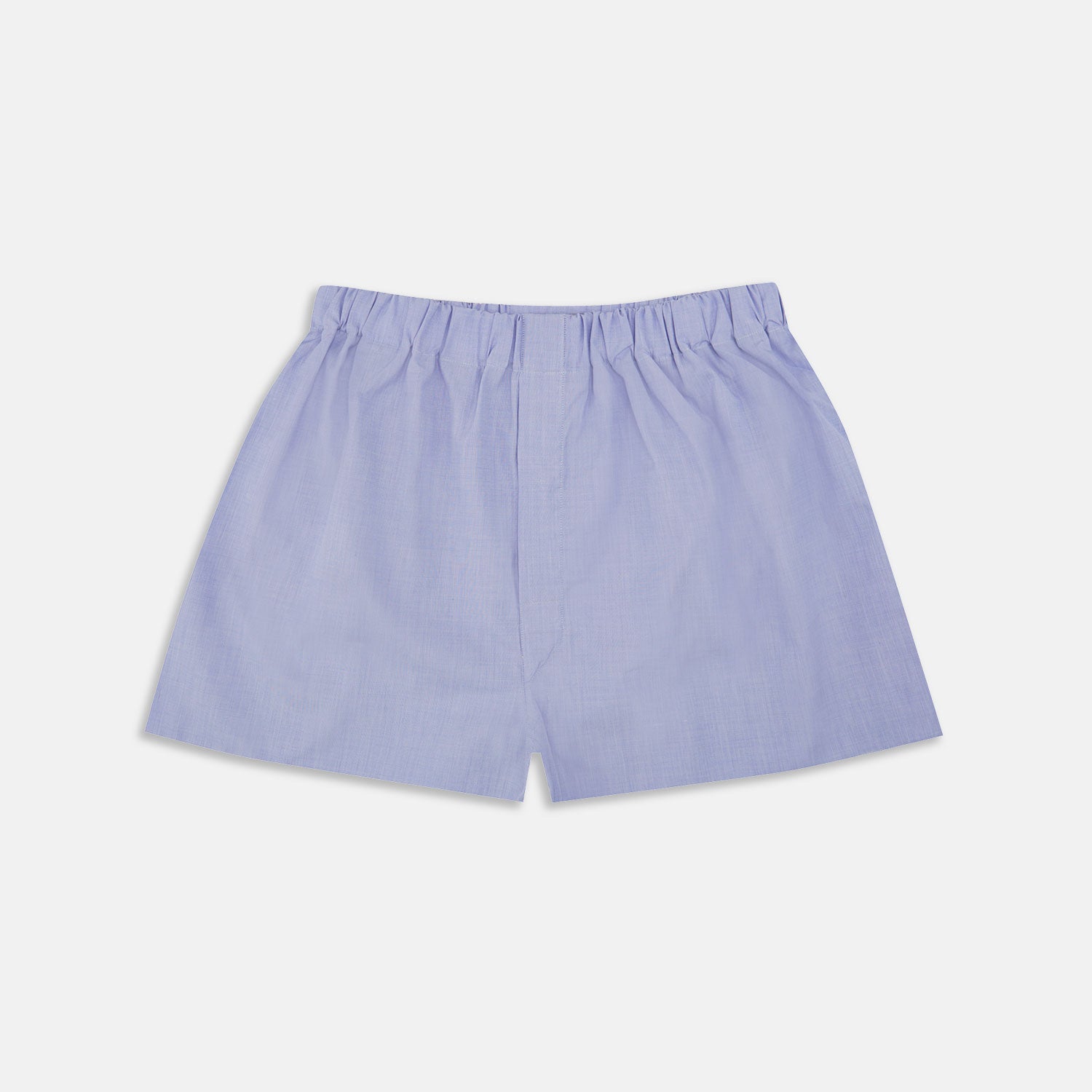 Image 1 of product Turnbull & Asser Blue End-On-End Cotton Boxer Shorts with an elastic waistband, shown flat on a plain white background.