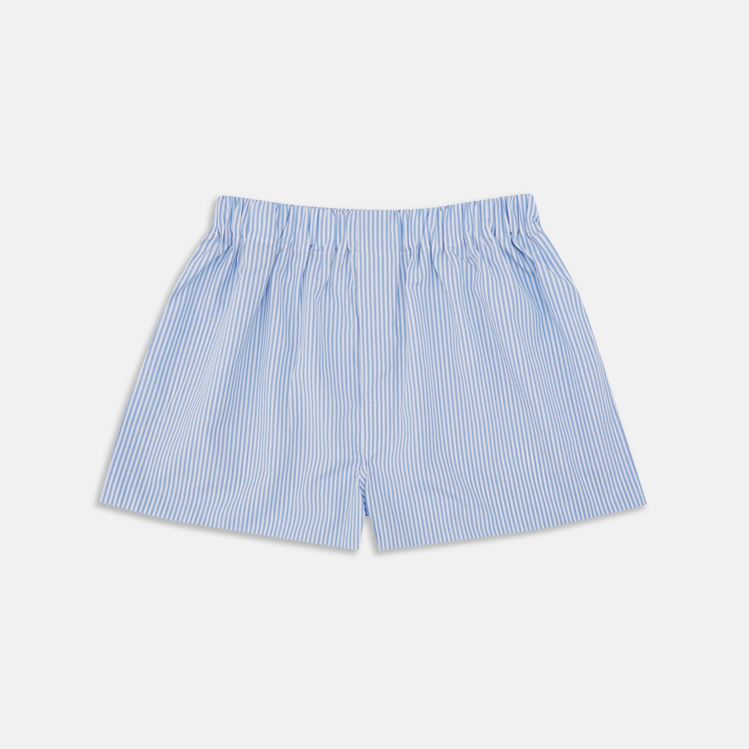 Image 1 of product Turnbull & Asser Light Blue Bengal Stripe Cotton Boxer Shorts with an elastic waistband, shown against a plain white background.