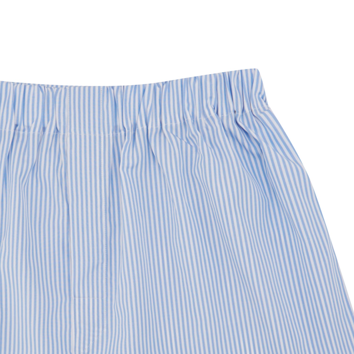 Image 2 of product Turnbull & Asser Light Blue Bengal Stripe Cotton Boxer Shorts with an elastic waistband, shown against a plain white background.