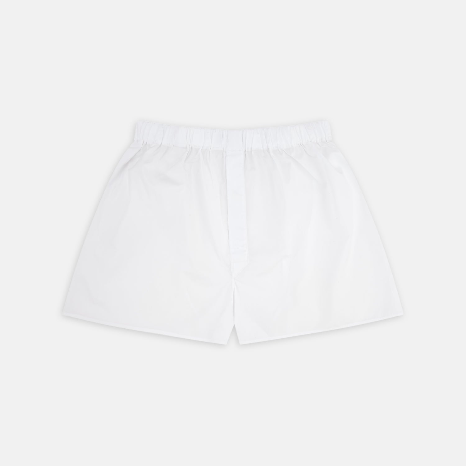 Image 1 of product The Turnbull & Asser White Two-Fold 200 Cotton Boxer Shorts feature an elastic waistband and are crafted for superior breathability, shown flat on a plain light background.