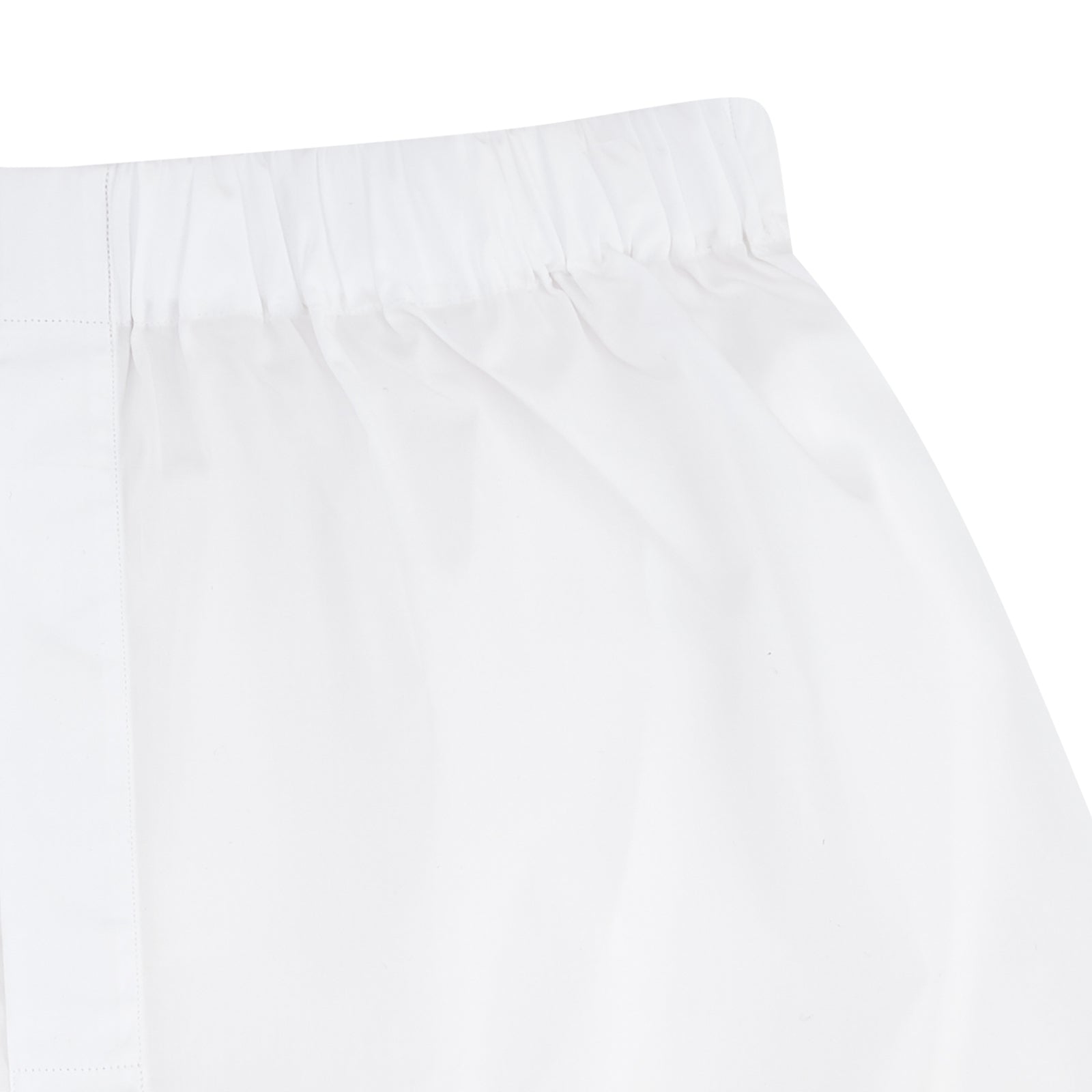 Image 2 of product The Turnbull & Asser White Two-Fold 200 Cotton Boxer Shorts feature an elastic waistband and are crafted for superior breathability, shown flat on a plain light background.