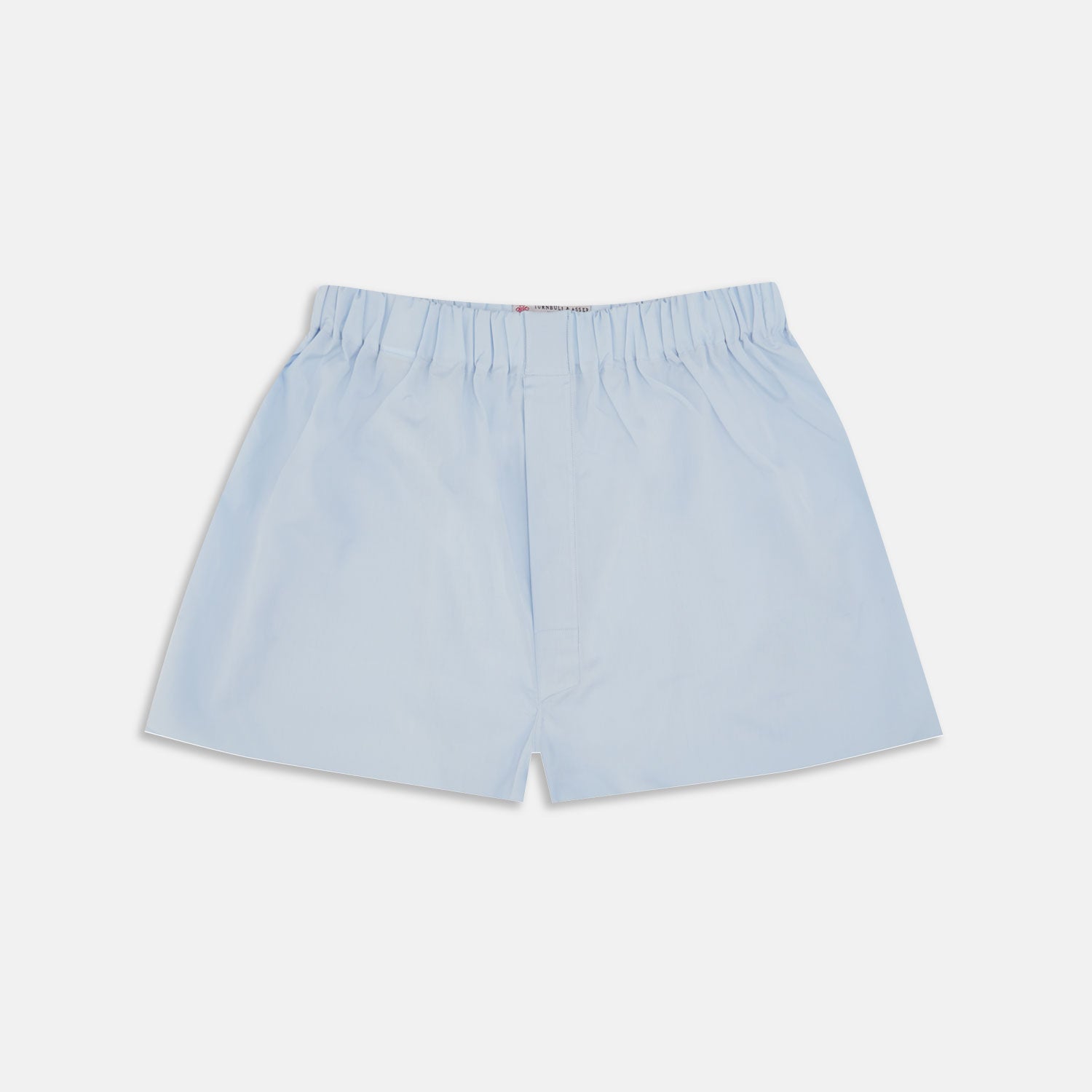 Image 1 of product Turnbull & Asser Light Blue Sea Island Quality Cotton Boxer Shorts, crafted from premium cotton with an elastic waistband, displayed flat on a plain white background.