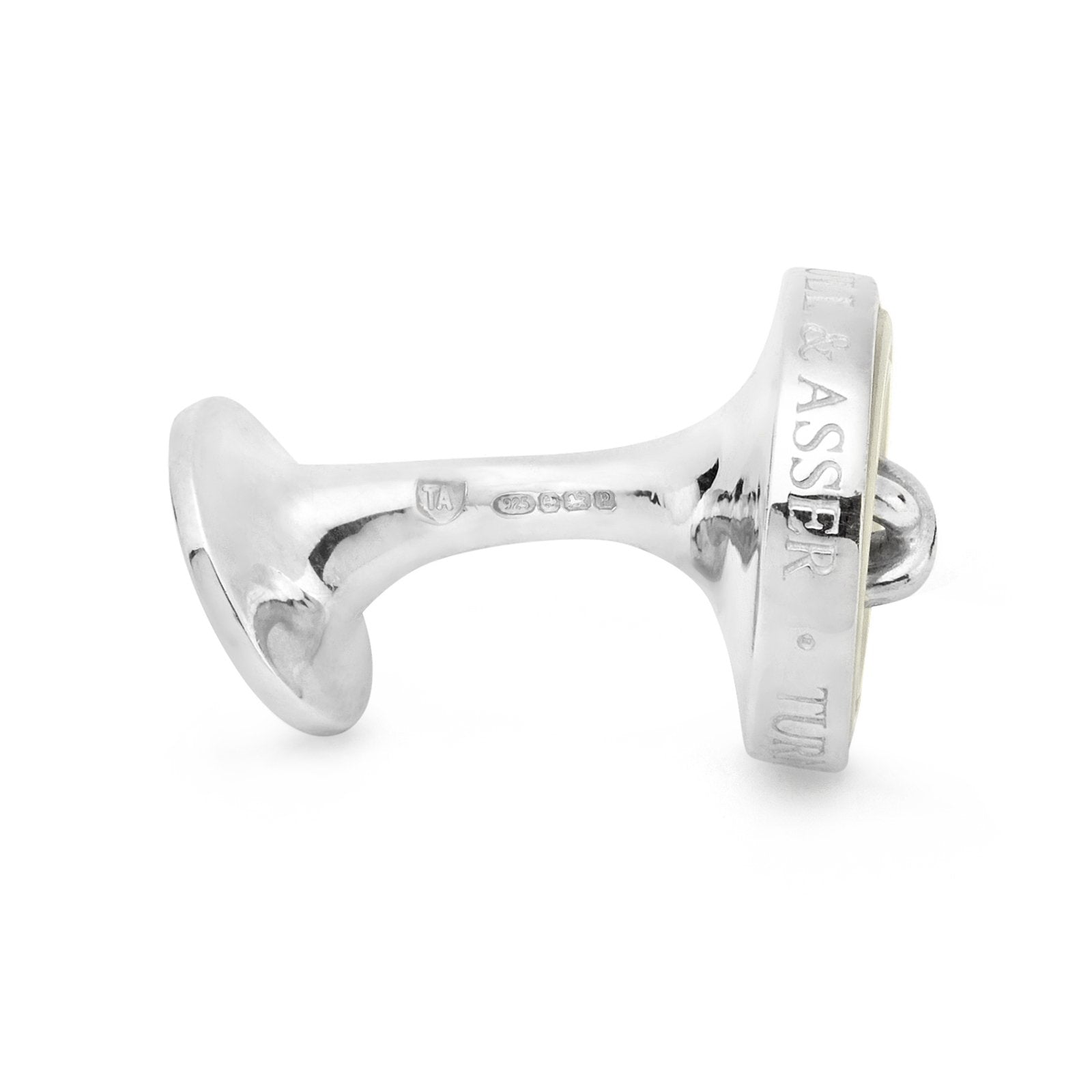 Image 3 of product Monogrammed White Sterling Silver Mother-of-Pearl Button Cufflinks