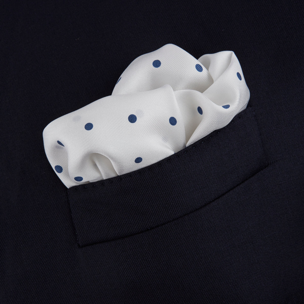 Image 4 of product White and Navy Spot Silk Pocket Square