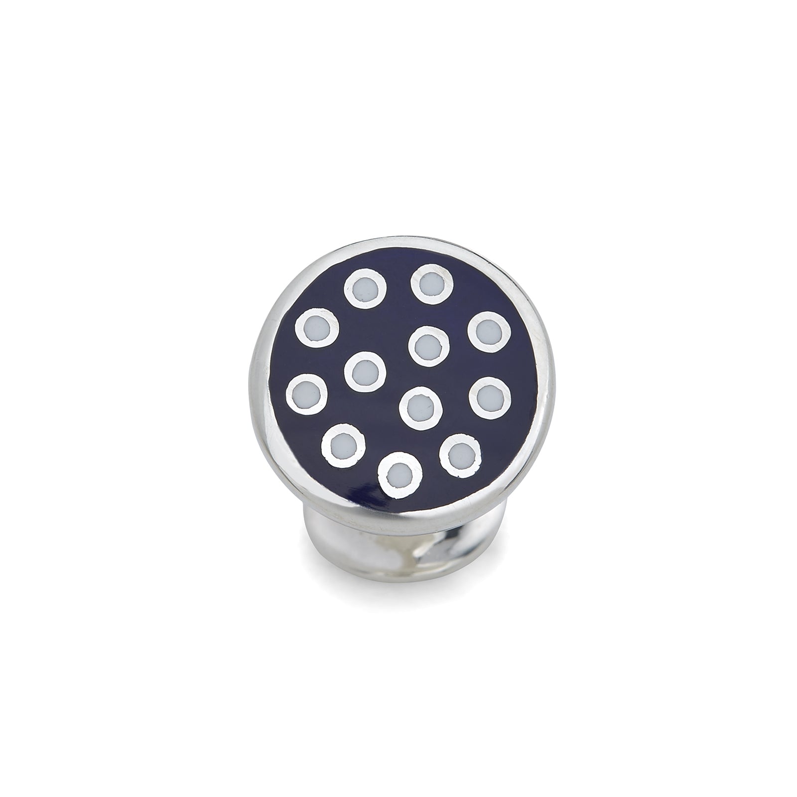 Image 3 of product The Spotted Navy and White Sterling Silver Enamelled Cufflinks by Turnbull & Asser feature a navy enamel face with evenly spaced silver dots, making them a smart finishing touch for any outfit.