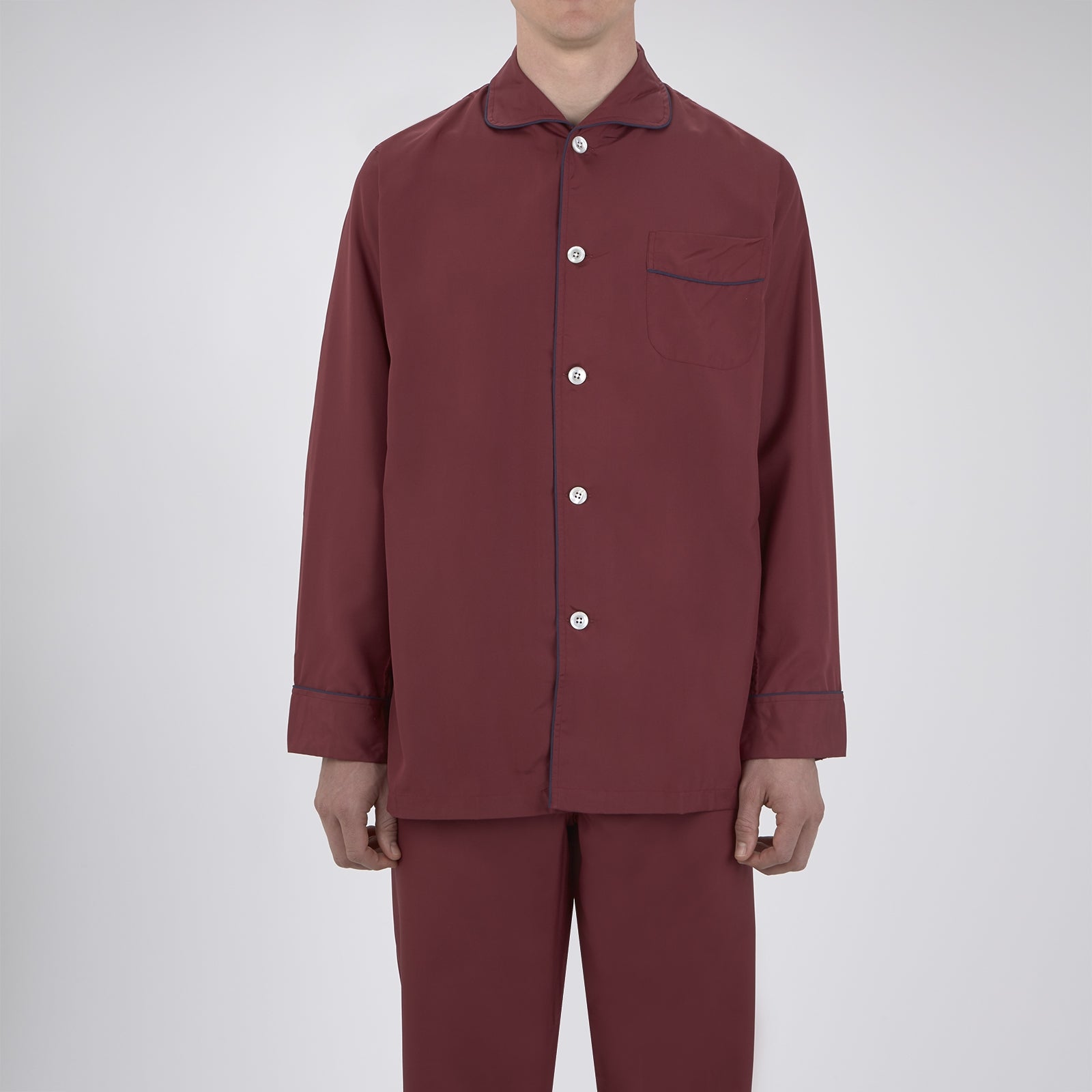Image 2 of product Wine Piped Silk Pyjama Set