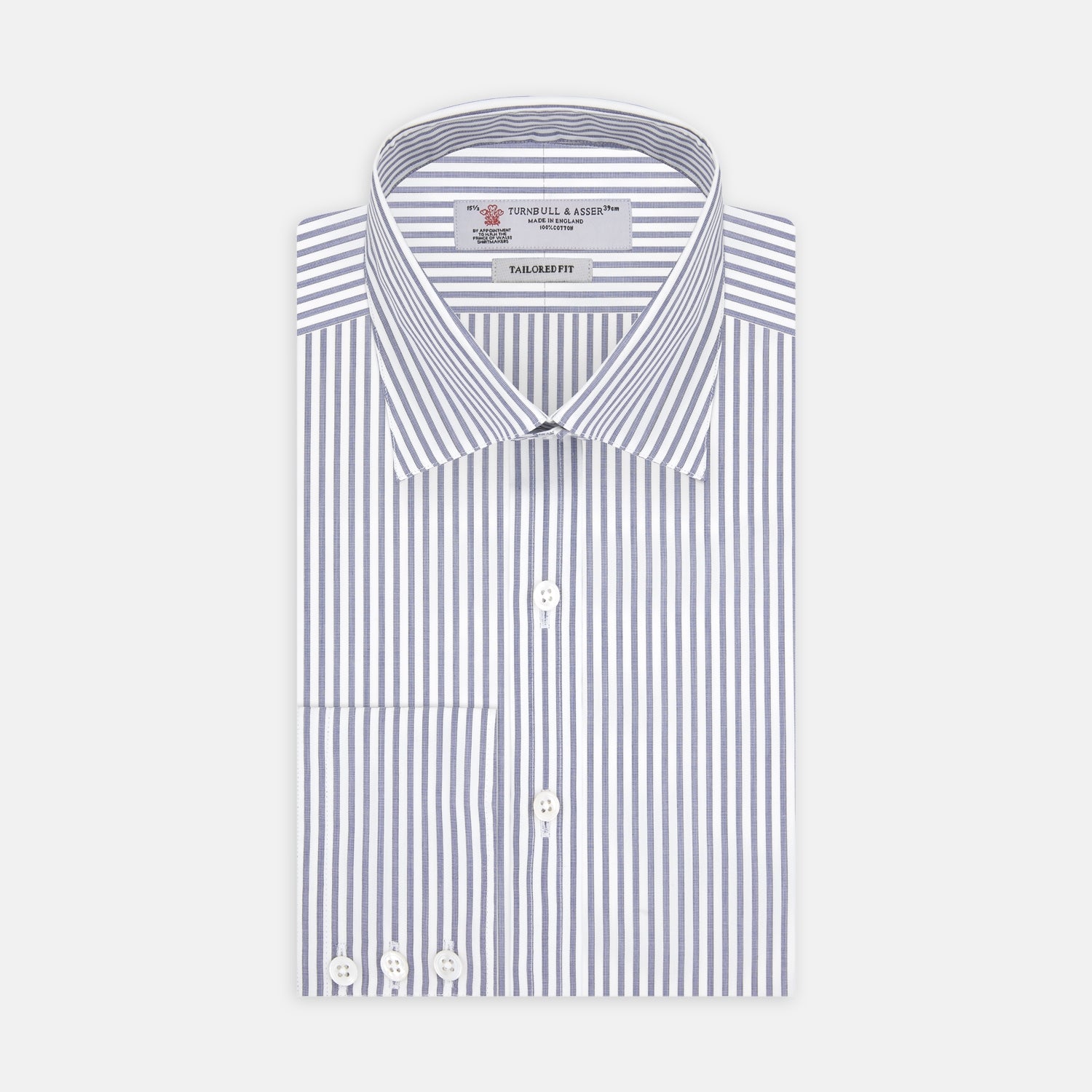 Image 1 of product Tailored Fit Blue and White Stripe Sea Island Quality Cotton Shirt with Bury Collar and 3-Button Cuffs