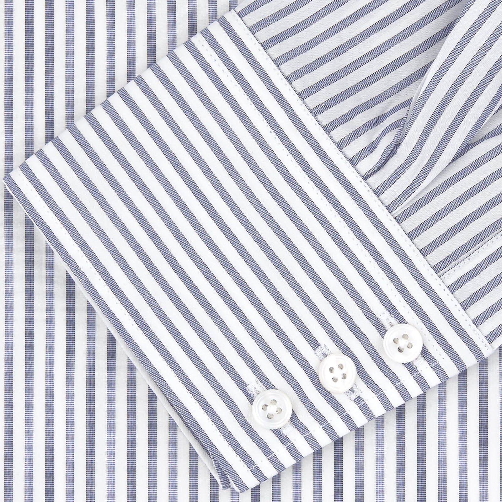 Image 4 of product Tailored Fit Blue and White Stripe Sea Island Quality Cotton Shirt with Bury Collar and 3-Button Cuffs
