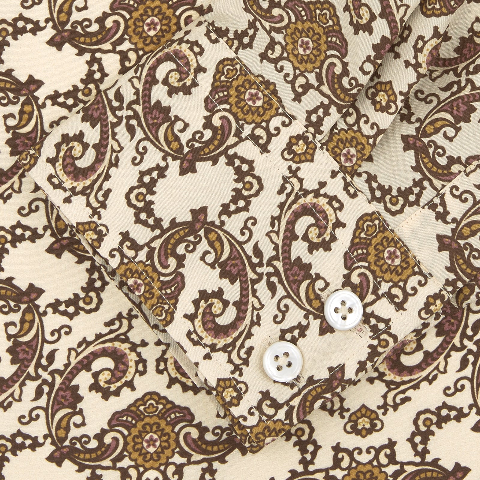 Image 6 of product Tailored Fit Cream Jagger Print Silk Shirt with Kent Collar and 2-Button Cuffs