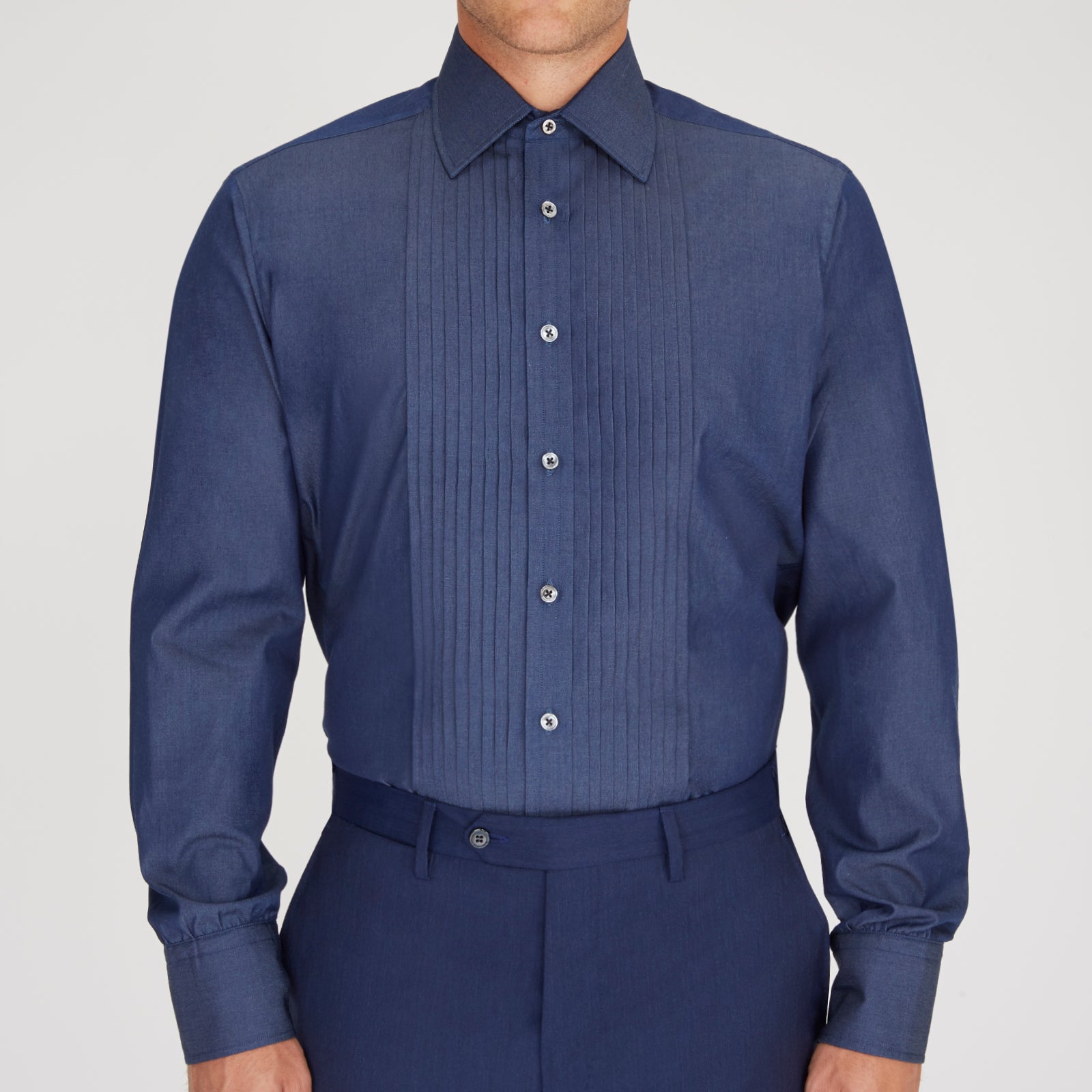 Image 2 of product Dark Blue Denim-Cashmere Dress Shirt with T&A Collar and 3-Button Cuffs