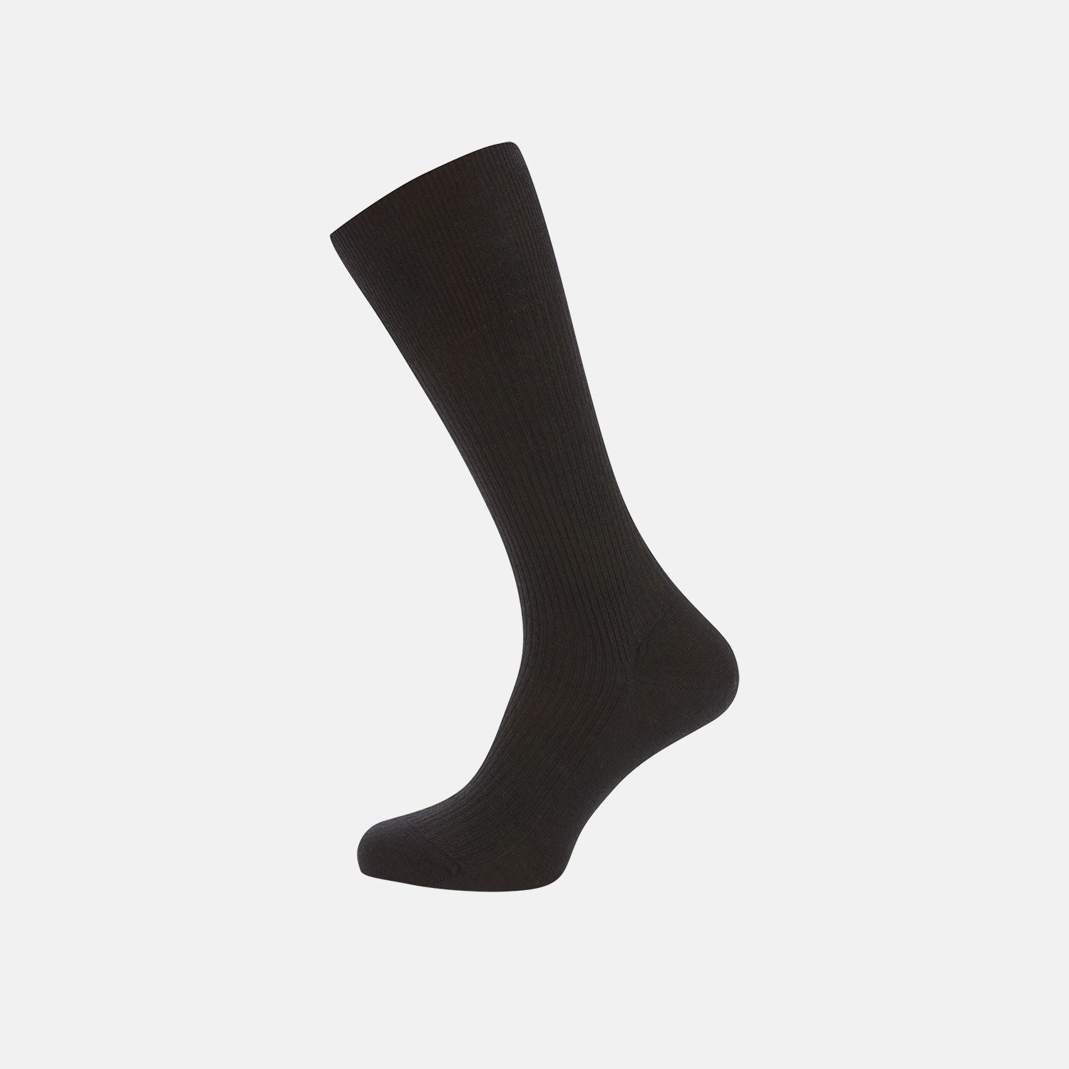 Image 1 of product A single Turnbull & Asser Black Mid-Length Merino Wool Sock stands upright and slightly angled to the left against a plain white background—an ideal men's dress sock choice.