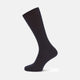 A single Deep Navy Mid-Length Merino Wool Sock from Turnbull & Asser stands upright on a white background, showcasing the comfort and timeless style characteristic of luxury men's socks.