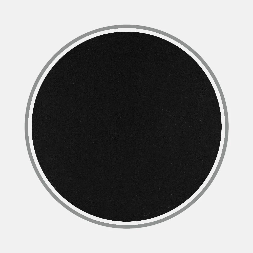 Bespoke Fabric 0001 02 by Turnbull & Asser features a solid black circle with a thin white border and a thicker light gray outer border on a plain light gray background, evoking classic monogram styles.