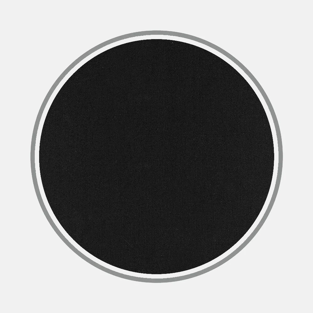 A large, solid black circle centered on a light gray background, outlined with thin white and thicker gray borders—evoking the refined detail of Turnbull & Asser’s Bespoke Fabric 0001 05.