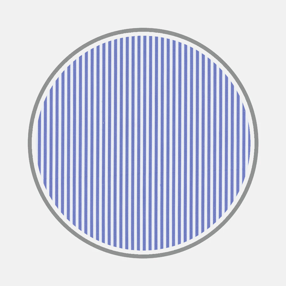 Bespoke Fabric 0002 06 by Turnbull & Asser features a classic monogram style: a gray-outlined circle with vertical blue lines on a light gray background.