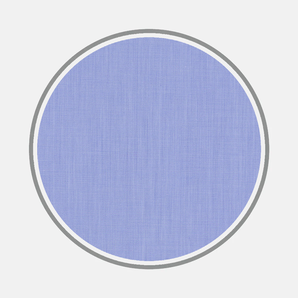 A circle with a textured blue fill inspired by Turnbull & Asser's Bespoke Fabric 0003 06, featuring a subtle grid-like woven pattern and a thick gray border on a light gray background.