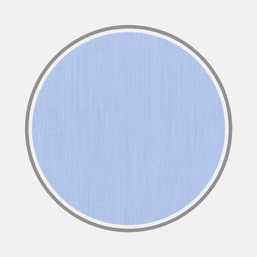 A large light blue circle with a subtle grid, inspired by custom shirts, is centered on white. It features thin white and thick gray borders. Showcasing Bespoke Fabric 0003 07 by Turnbull & Asser.