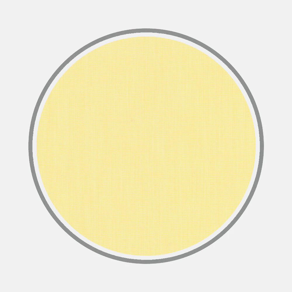 A large, pale yellow circle with a subtle textured pattern is centered on white, bordered by gray—evoking the refined elegance of Turnbull & Asser’s Bespoke Fabric 0003 11 and timeless monogram styles.