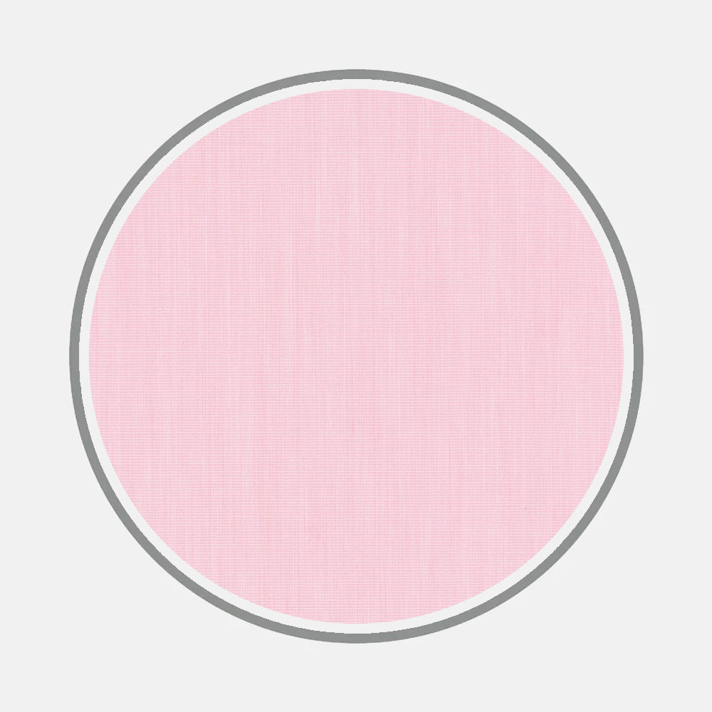 A large pink circle with subtle texture, bordered in white and gray, evokes Turnbull & Asser’s bespoke shirt style—featuring Bespoke Fabric 0003 15—centered on a light gray background.