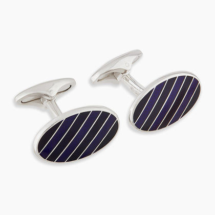 Navy Striped Oval Enamel Cufflinks Image 3