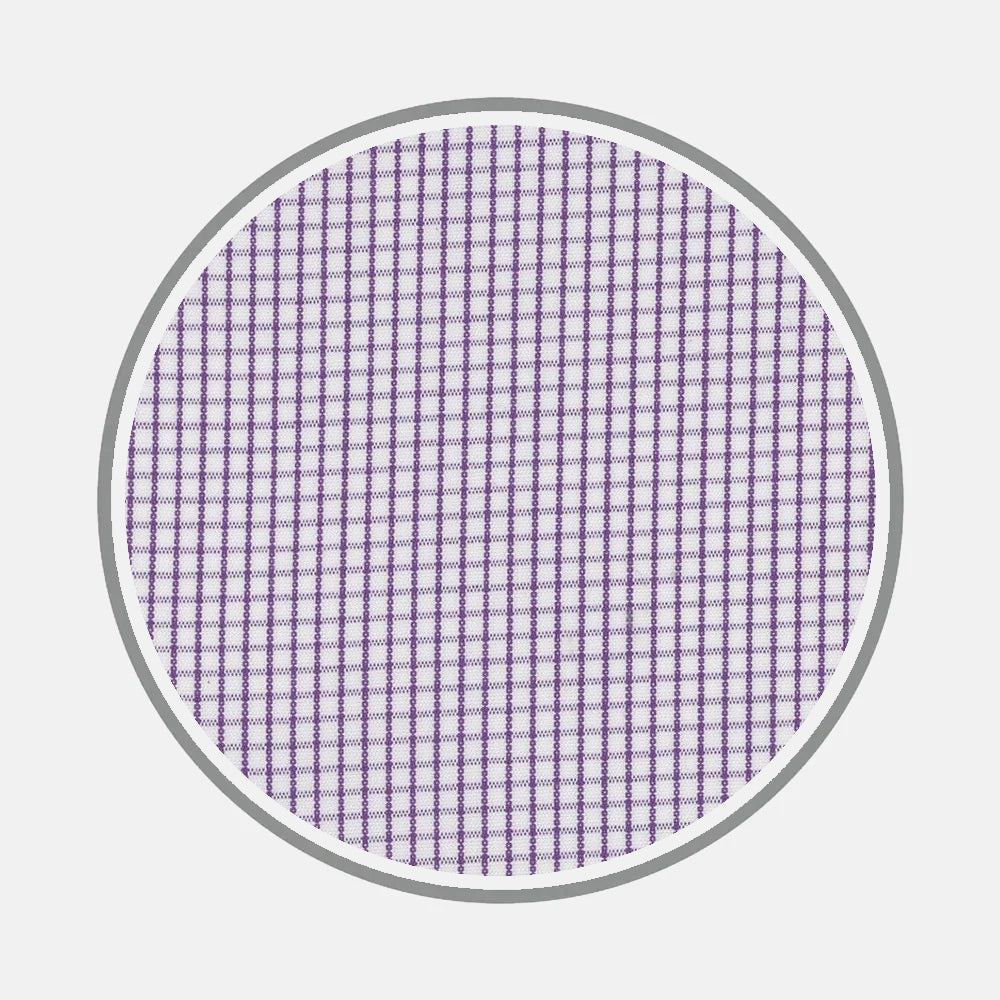 Bespoke Fabric 0004 38 by Turnbull & Asser features a circular grid with evenly spaced purple lines on white, bordered in gray—perfect for custom or bespoke shirt designs.