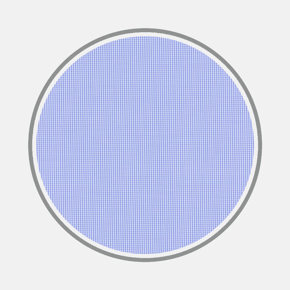 Bespoke Fabric 0007 07 by Turnbull & Asser features a circular grid of small blue and white squares bordered in gray on white, with a uniform, evenly spaced pattern reminiscent of tailored shirt designs.