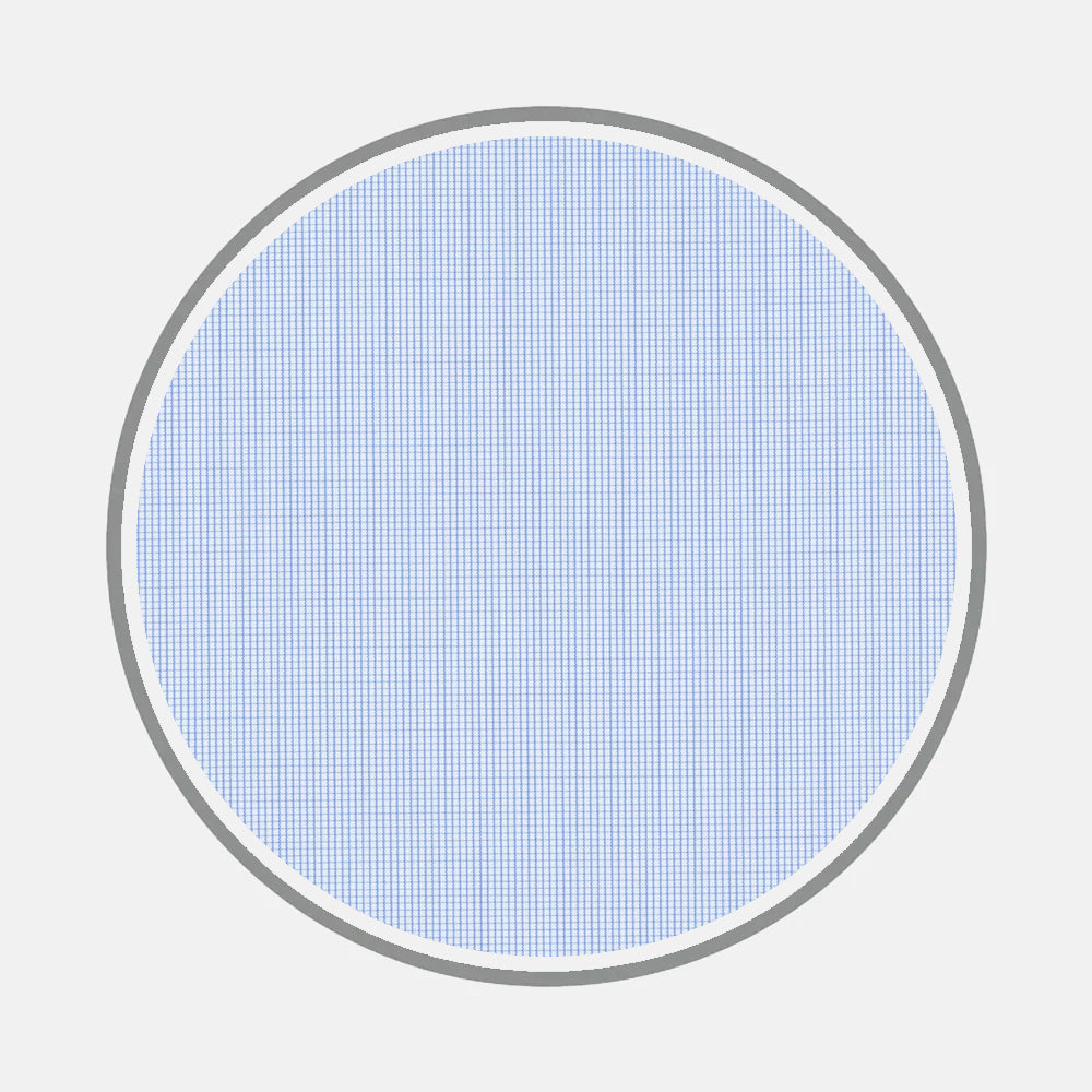 Bespoke Fabric 0009 07 by Turnbull & Asser features a circular grid of evenly spaced blue squares on white, bordered by a thick gray outline—evoking the precise patterns found in custom shirt designs.