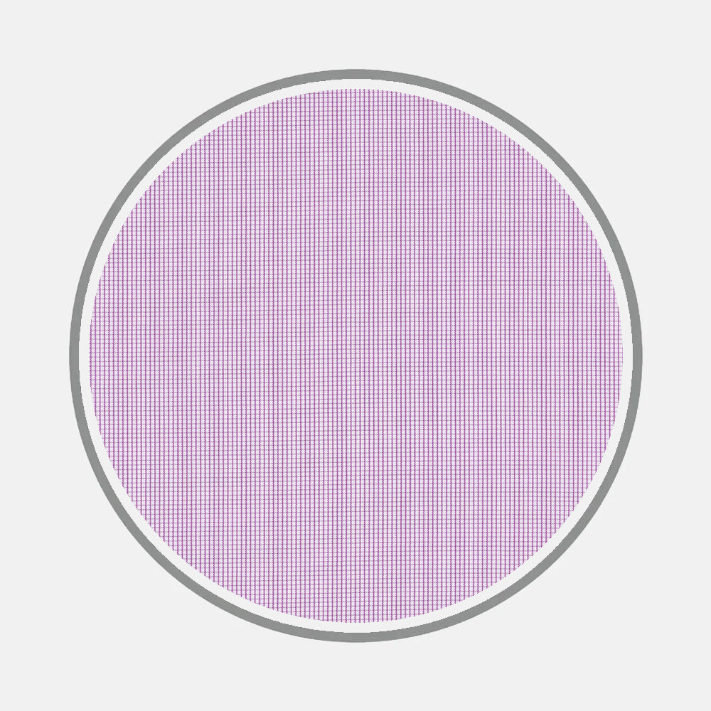 A large circle with a thick gray outline and thin white inner border, filled with a fine pink and white checkerboard pattern inspired by Turnbull & Asser’s Bespoke Fabric 0009 18. The background is plain white.