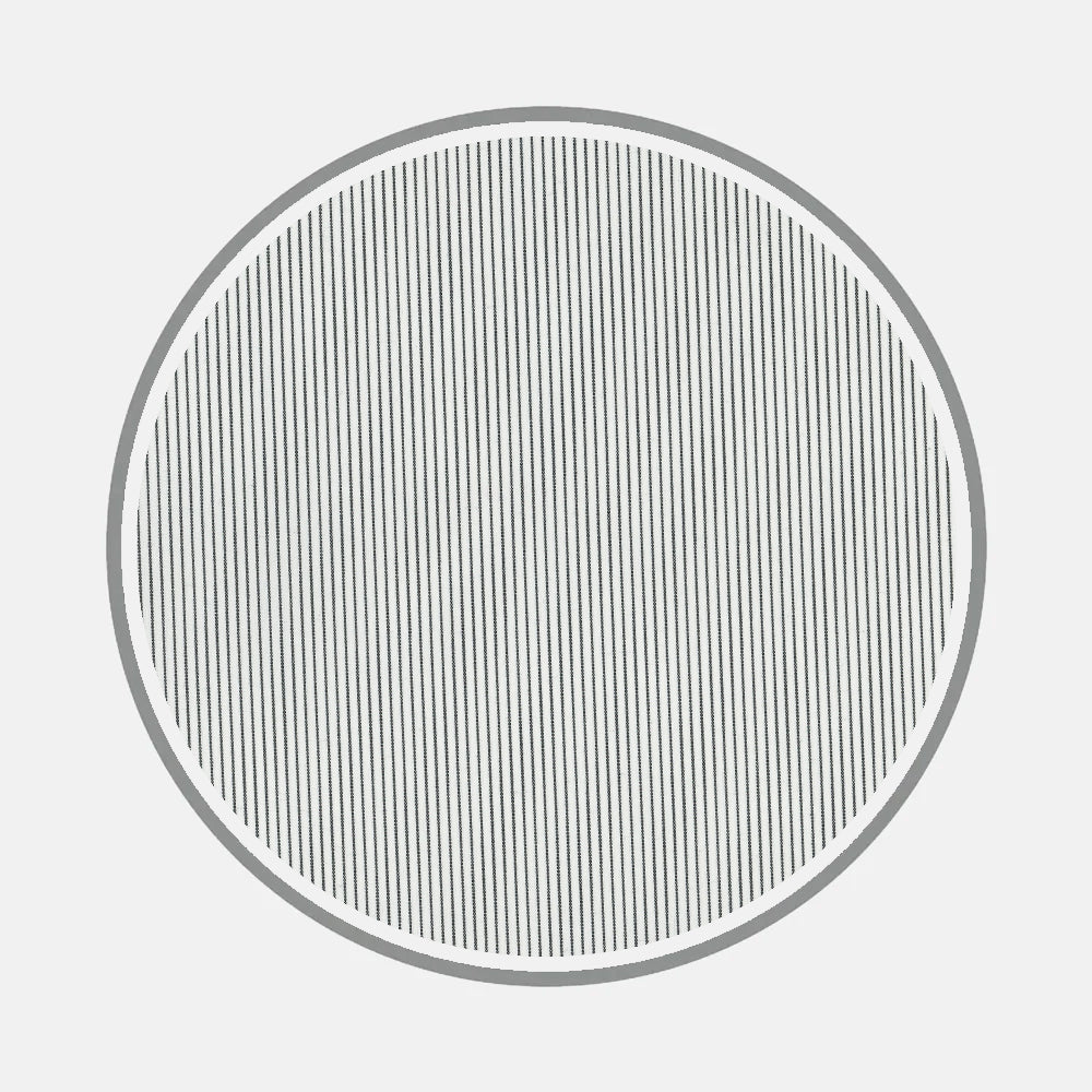 A large gray circle with evenly spaced vertical lines sits on a light gray background, reminiscent of classic monogram styles seen in Turnbull & Asser’s Bespoke Fabric 0011 30.