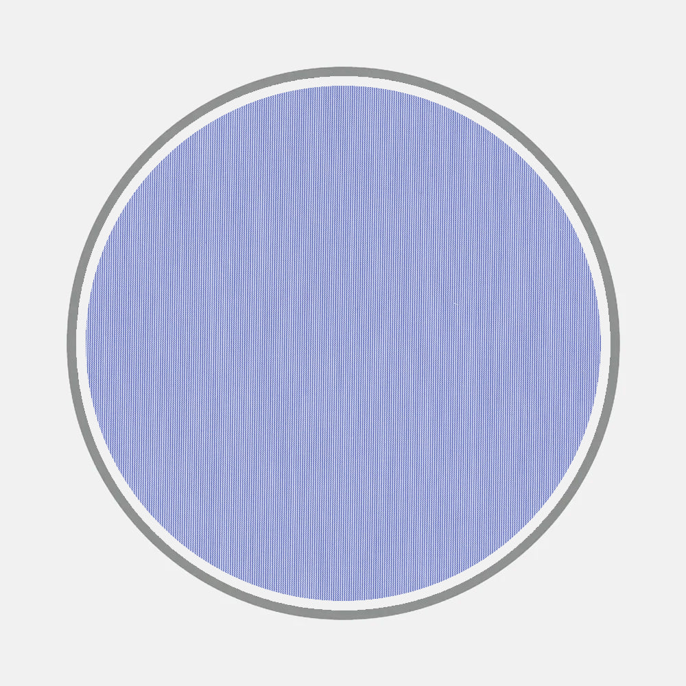 A large blue circle inspired by bespoke shirt patterns is centered on white, edged with a thin white border and a thicker light gray outline. Design: Bespoke Fabric 0012 07 by Turnbull & Asser.