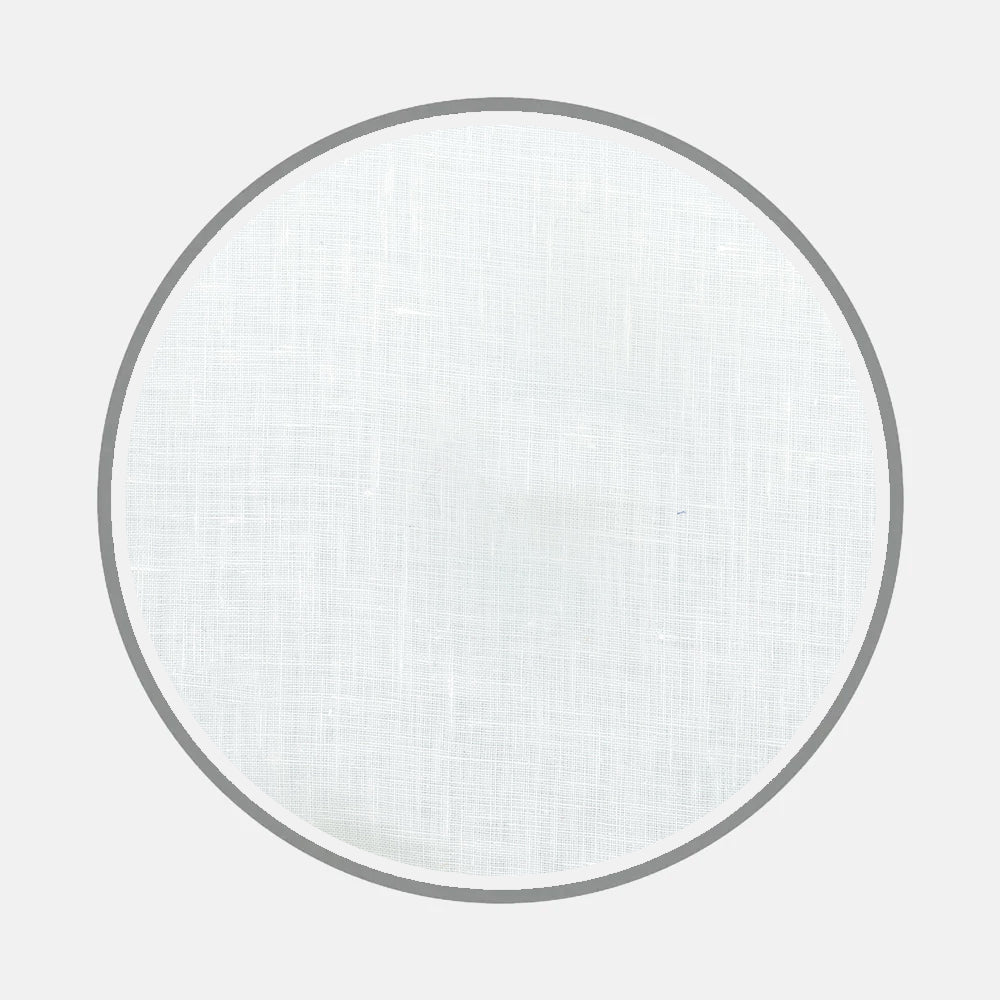 Bespoke Fabric 27 01 by Turnbull & Asser: a white circular swatch with a subtle woven texture, perfect for custom shirt designs or monogram trials, set off by a thin gray border against a light gray background.