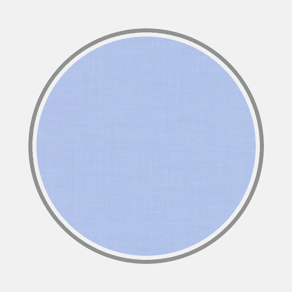 A large, light blue circle with a thin gray outline is centered on a plain white background, echoing the refined monogram style of Turnbull & Asser’s Bespoke Fabric 0056 07.