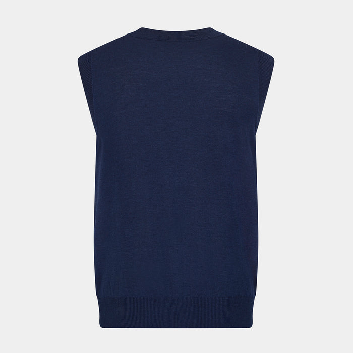 Navy Fine Merino V-Neck Sleeveless Cardigan Image 2