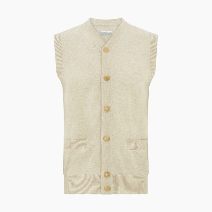 Ivory Cashmere Sleeveless Cardigan Image 3
