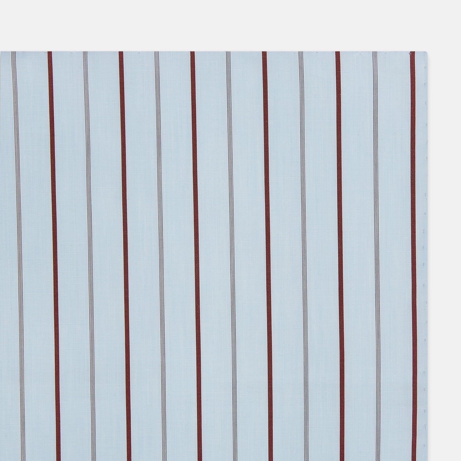View 2 of product The Turnbull & Asser Burgundy Wide Pinstripe Hand-Rolled Handkerchief features bold burgundy stripes with hand-rolled edges, displayed flat on a white background for an elegant look.