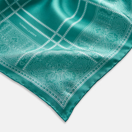 Turquoise Paisley Bandana Patterned Silk Pocket Square