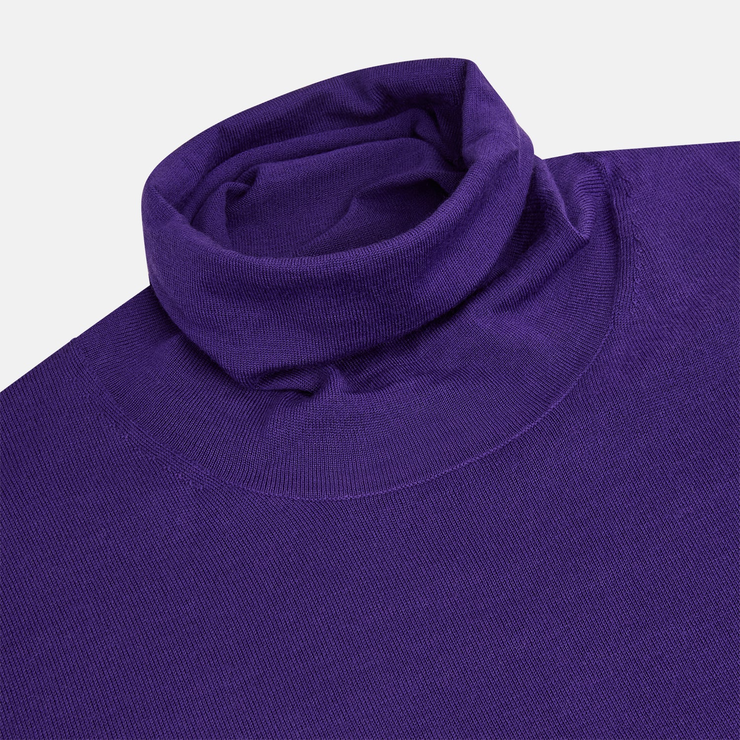 View 2 of product The Turnbull & Asser Purple Fine Merino High Neck Jumper is shown on a white background, featuring a plain, long-sleeved design that highlights the classic elegance of Italian knitwear.