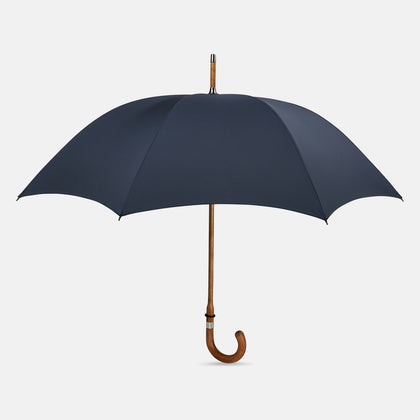 Navy Umbrella with Maple Crook Handle