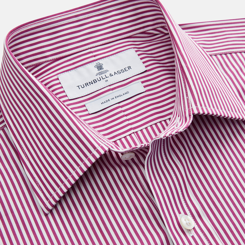 Purple & White Stripe Weekend Fit Shirt with Derby Collar and 1 Button Cuffs